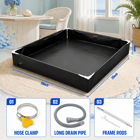 Upgraded Portable Shower Pan, Foldable Camping Base & Basin Floor with Detachable Drain Pipe, Default