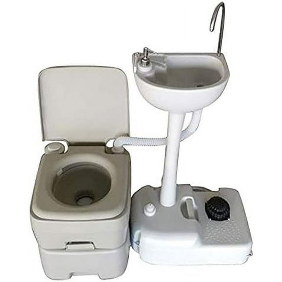 Upgraded Portable Sink and Toilet Combo| Self-contained 5 Gal Hand Washing Station & 5.3 Gal Flushing Toilet, Perfect for Camping/RV/Boat/Road$$Sport & Recreation Other