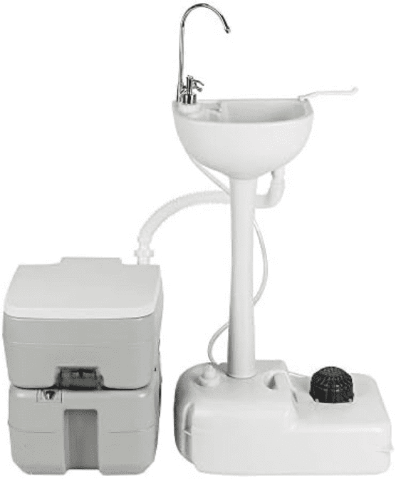 Upgraded Portable Sink and Toilet Combo| Self-contained 5 Gal Hand Washing Station & 5.3 Gal Flushing Toilet, Perfect for Camping/RV/Boat/Road Tripper/Camper, Detachable & Lightweight