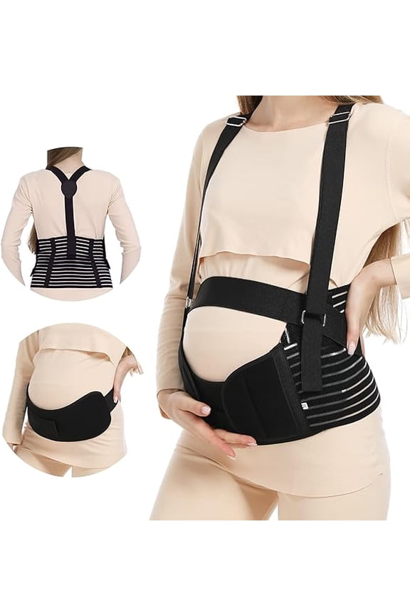 Upgraded Pregnancy Belly Band with Adjustable Back Brace Straps, Maternity Belly Bands for Pregnant Women Breathable, Pregnancy Belt for Back, Waist, Pelvic Support (M)