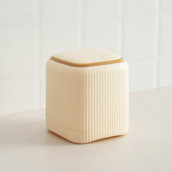 Upgraded Press-Type Trash Can – Beige Home Storage and Organization