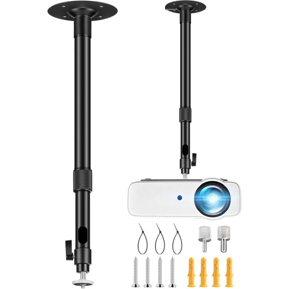 Upgraded Projector Mount, Better Fixed Projector Ceiling Mount Projectors Wall Mounts with Extendable Length 14-24 in / 37-62 cm 360 Adjustable Projectors Mounts Black