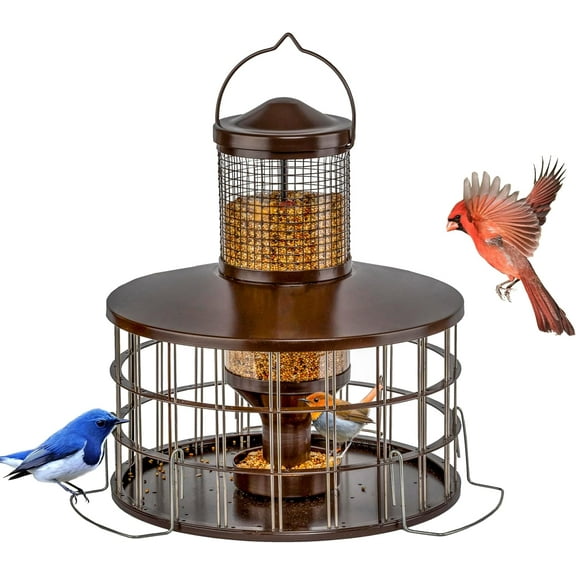 Upgraded  Proof Bird Feeders, 3Lbs Capacity Caged Bird Feeder, Innovative DIY Starling-Proof, Flexible Adjustment of Grille Size, Caged  Tube Feeders Outside (Copper)