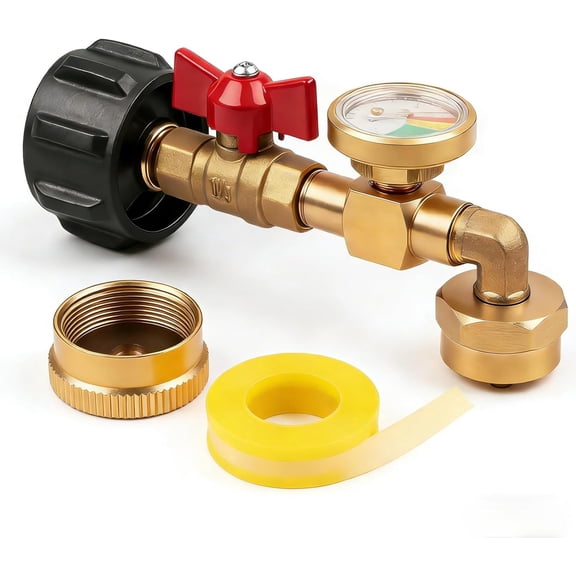 Upgraded Propane Refill Adapter 20lb to 1lb, QCC1 90 Elbow with Valve Gauge