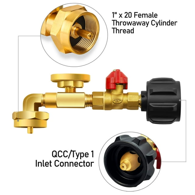 Propane Refill Adapter Kit, Solid Brass, 90-Degree Elbow, With Valve ...