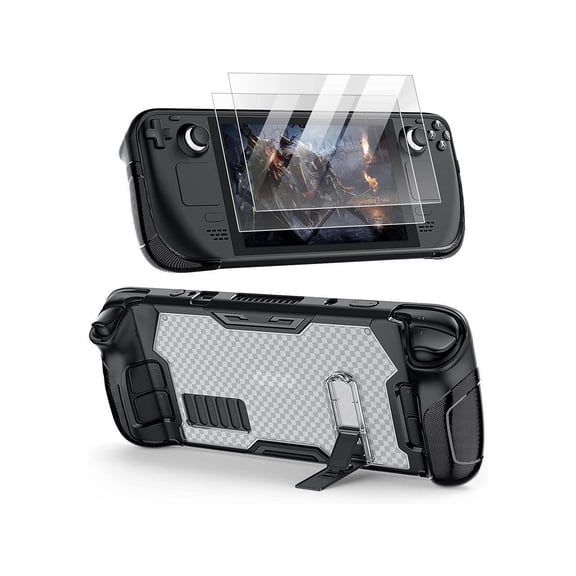 Upgraded Protective Case for Steam Deck with Adjustable Kickstand, TPU+PC Hard Protector Cover Case Accessories with 2 Pack Screen Protector for Valve Steam Deck, Anti-Scratch Durable Design