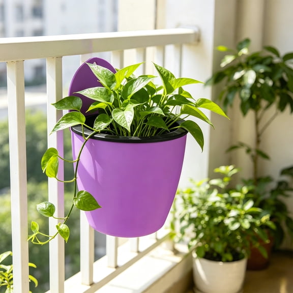 Upgraded Purple Wall Mounted Plant Pot, Hanging Planter with Drain Hole, Practical Flower Container for Balcony Terrace Indoor Outdoor Green Decor