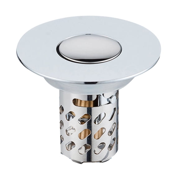 Upgraded Push-Operated Basin Waste Plug - Steel Drain Filter with Hair Catcher & Anti-Clog Design for Bathrooms