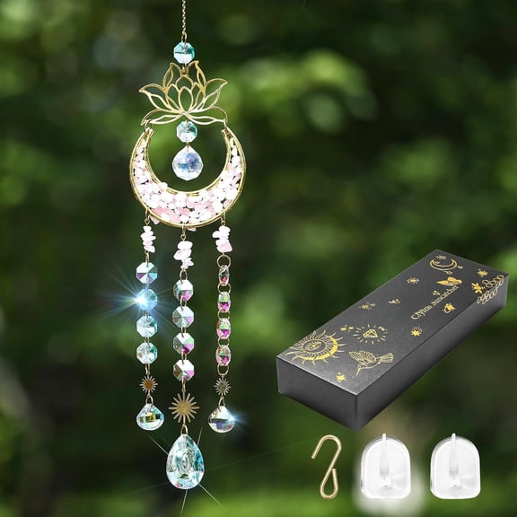 Upgraded Quartz Suncatcher with Stainless Chain for Window, Easy to Sun Catcher for Indoor Outdoor,No Assembly Sparkly Light Catcher
