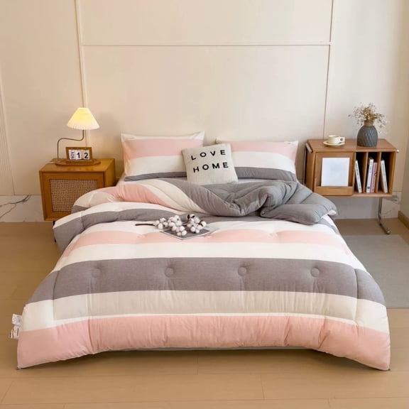 Upgraded Quilt, Thick Warm Comforter for All Seasons, Soft Washed Microfiber Fabric, Striped Pattern, Ideal for Dormitory and Daily Use
