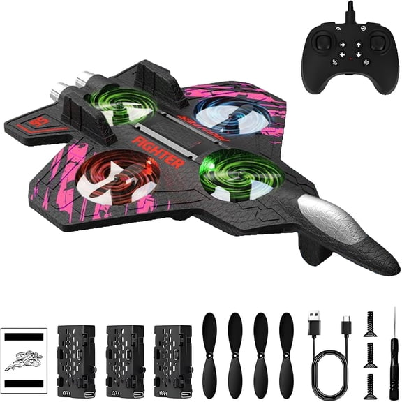 Upgraded RC Stunt Fighter Jet Model with 360 Flips & LED Lights, 3 Modular Batteries for Extended Use, Foam Remote Control Aircraft, Lightweight EPP RC Plane for Indoor Outdoor Flying (Pink)