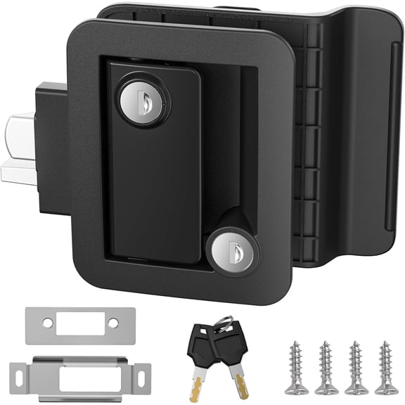 Upgraded RV Door Lock Replacement, Black RV Door Latch with Paddle Deadbolt, Fit 3.55" x 2.68" Lock Hole, Black Nylon Material Door Lock with 2 for Cargo Hauler Travel Trailer