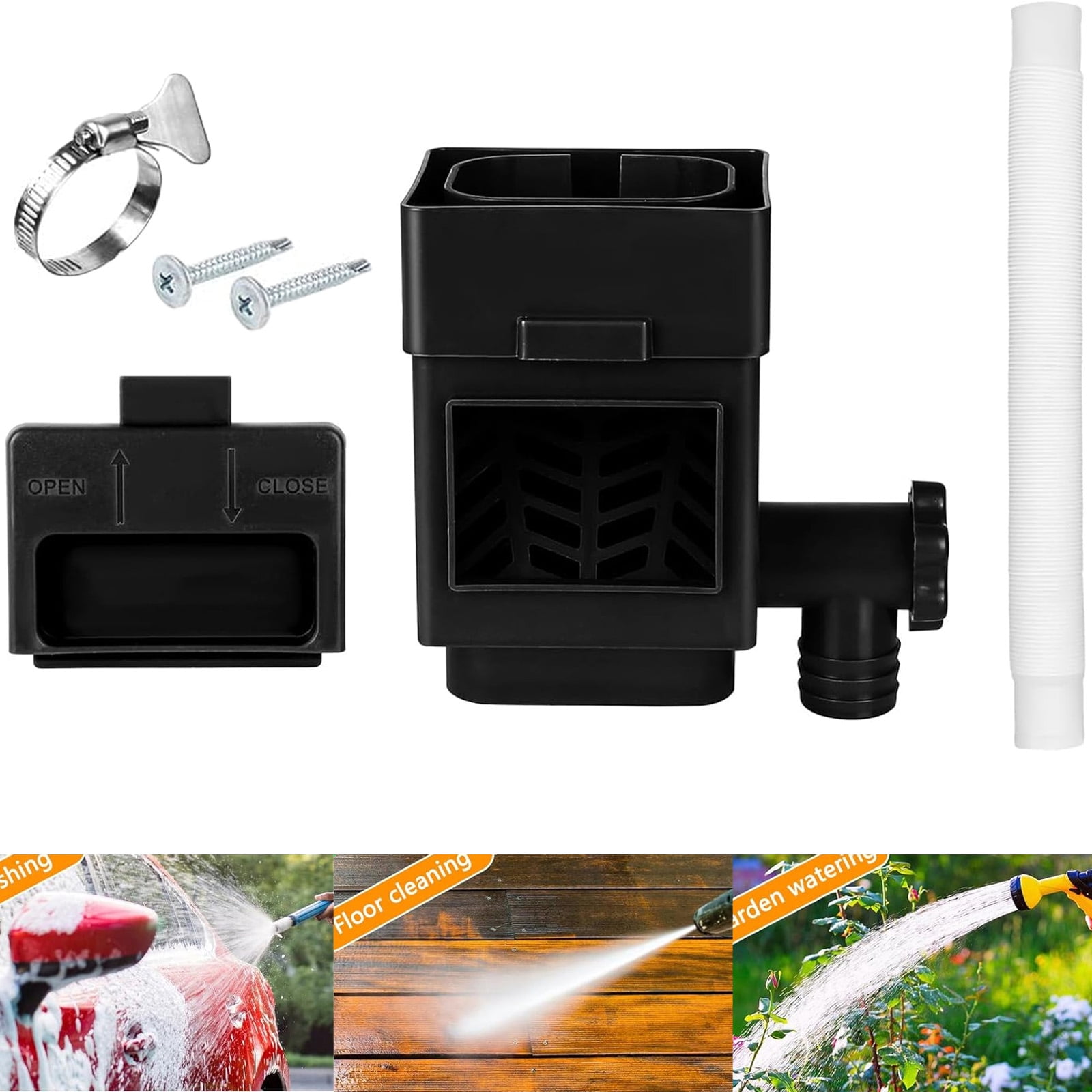 Upgraded Rain Barrel Diverter Kit Rainwater Collection System for Downspout Gutter Diverter for Rain Barrel with Enhanced Water Capacity Filter Adjustable Valve,Black