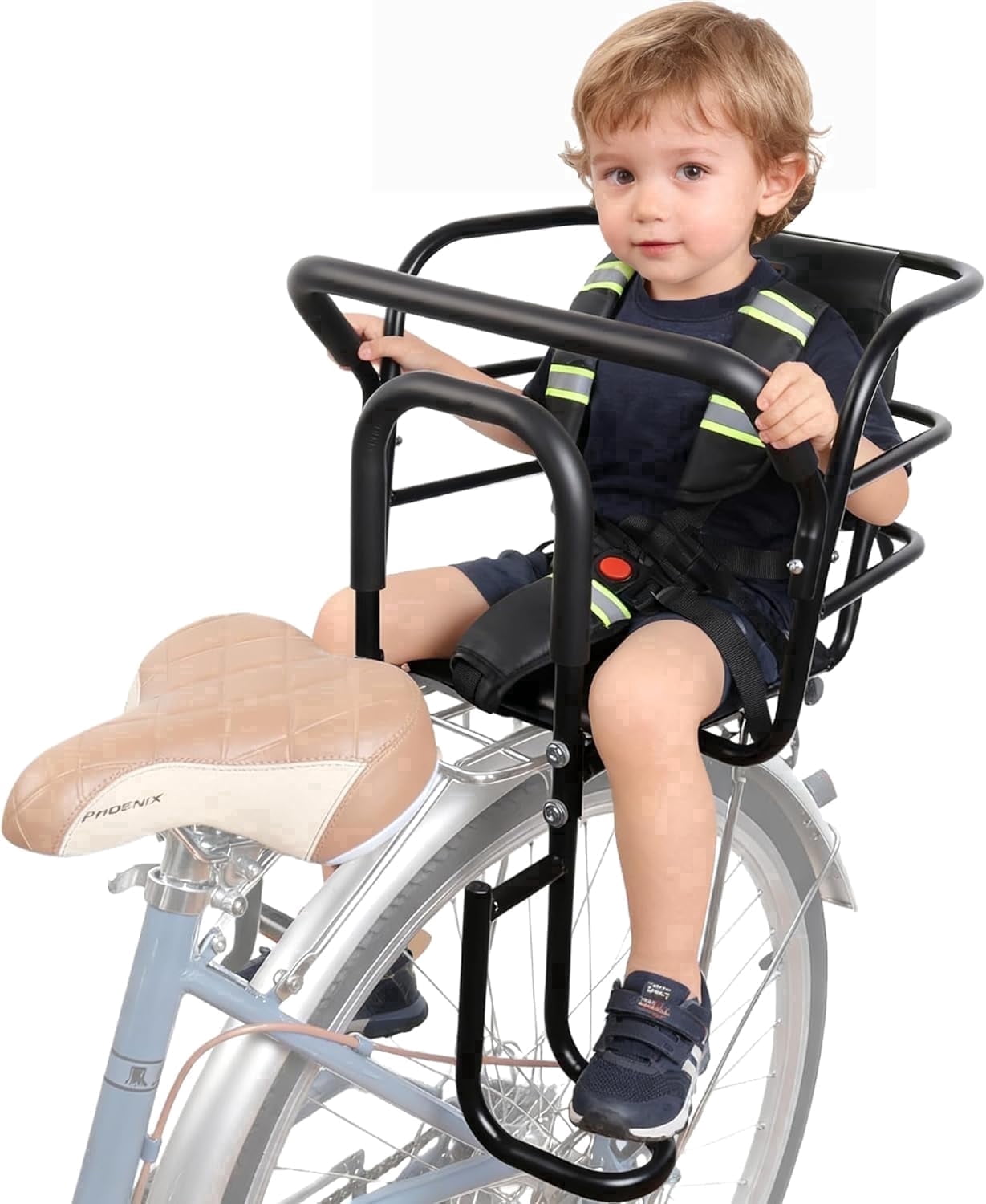 bike baby rear seat with handrail and helmet LHAUTE Child Seat,Wider & Taller Toddler Bike seat100 Pounds(Black01) bearing capacity is 100kg/220.46lb At what age is a