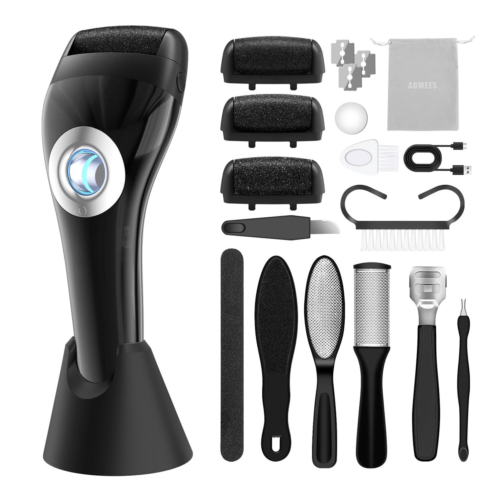 Upgraded Rechargeable Foot Callus Remover, Professional Electric Foot File, 10 in 1 Pedicure Tools Foot Care Kit Pedi Feet Care for Dead, Hard Cracked Dry Skin Ideal Gift (Black)