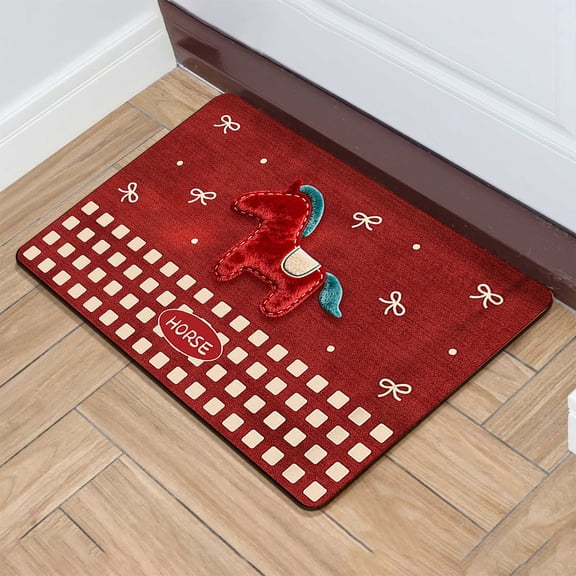 Upgraded Red Doormat Festive Horse Entrance Mat -front Door Mat Holiday Decoration Washable Welcome Mat U