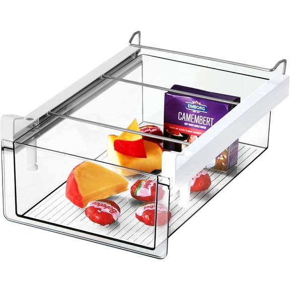 Upgraded Refrigerator Drawers Organizer - Pull Out Fridge Bins with Handle, Extra-Long 19.5" Stretchable and Deep Storage