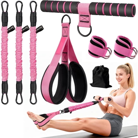 Upgraded Resistance Band Set – Adjustable Bands, Handles, for Core, Arms & Legs, Women’s Workout