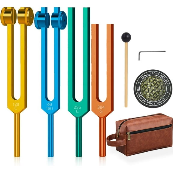 Upgraded Resonance Tuning Fork Set Weighted & Unweighted, Multiple Frequencies with Activator Relaxation & Chakra Balancing Kit