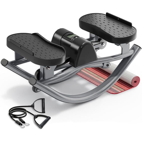 Upgraded Rock Stepper 2.0 for Exercise at Home, Rocking Stepper Side to Side, Low-Impact Knee-Friendly Exercise Machine with Resistance Bands, LCD Monitor & 330 LBS Capacity (Black-V)