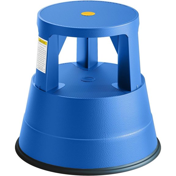 Upgraded Rolling Step Stool with Wheels,550LBS Capacity,Non-Slip Platform&Retractable Casters,Heavy-Duty Round Kick Stool for Library,Kitchen, Office, Garage,Portable for Adults/Seniors (Blue)