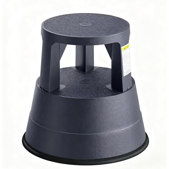 Upgraded Rolling Step Stool with Wheels,550LBS Capacity,Non-Slip Platform&Retractable Casters,Heavy-Duty Round Kick Stool for Library,Kitchen, Office, Garage,Portable for Adults/Seniors/ (Black)