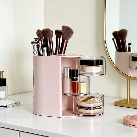 Upgraded Rotating Desk Organizer, Covered Multicompartment Storage Caddy For Makeup Brushes, Lipstick, Pens And Tiny Desk Supplies, Desktop Storage Container For Bedroom, Dorm And Office Countertop