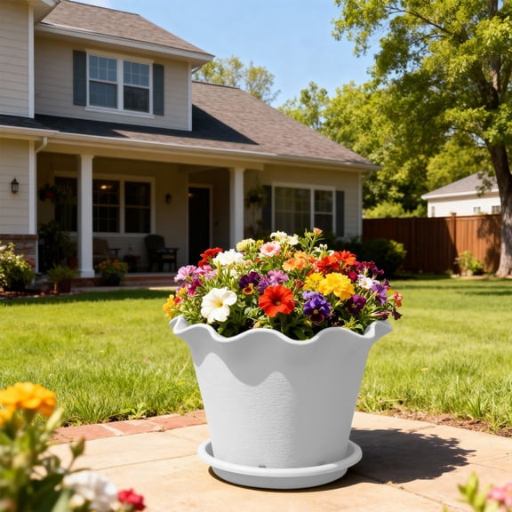 Upgraded Ruffled Plastic Flower Pots Lilies-style Wave-edged Pots Beautiful And Durables Indoor And Outdoor Flower Pots B