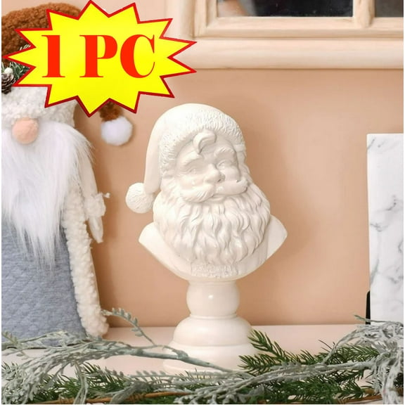 Upgraded Santa Bust Christmas Tabletop Decoration White Resin Holiday Figurine Classic Santa Claus Bust Elegant Christmas Table Decor 6 Inch (1PC)