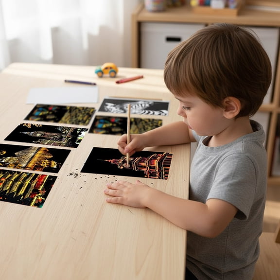 Upgraded Scratchboard Crafts For Kids And Adults Paper Colorful Engraving Painting Scenario Set 12 Sheets With 1 Tool F