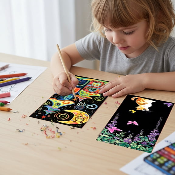 Upgraded Scratchboard Crafts For Kids And Adults Paper Colorful Engraving Painting Scenario Set 12 Sheets With 1 Tool H