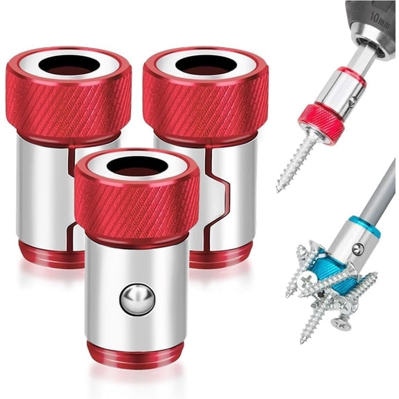 Upgraded Screwdriver Head Magnetic Ring, 1/4 Inch/6.35mm Universal Screw Magnetizer Ring for Hex Screwdriver & Power Bits, Metal Magnetic Screw Holder Tool for Fastening & Repair(Red)