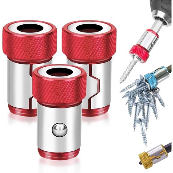 Upgraded Screwdriver Head Magnetic Ring, 1/4 Inch/6.35mm Universal Screw Magnetizer Ring for Hex Screwdriver & Power Bits, Metal Magnetic Screw Holder Tool , Magnetic Screw Ring(Red)