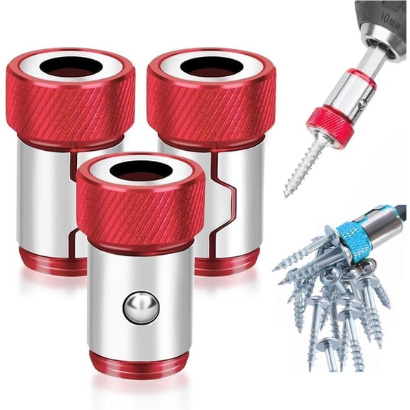Upgraded Screwdriver Head Magnetic Ring, 1/4 Inches/ 6.35mm Universal Magnetizer Screw Removable for Hex Screwdriver and Power Bits, Metal Magnetic Screw Ring Bit Magnetizer Tool(Red)