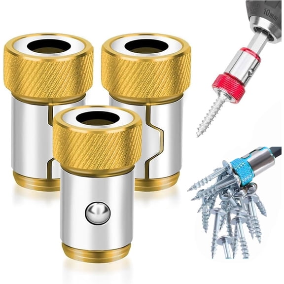 Upgraded Screwdriver Head Magnetic Ring, 1/4 Inches/ 6.35mm Universal Magnetizer Screw Removable for Hex Screwdriver and Power Bits, Metal Magnetic Screw Ring Bit Magnetizer Tool(Yellow)