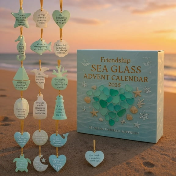 Upgraded Sea Glass Friendship Advents Calendars 2025 24 Days Christmas Countdown Calendar With Sea Glass Ornaments Friendship Pendant Gift For Family