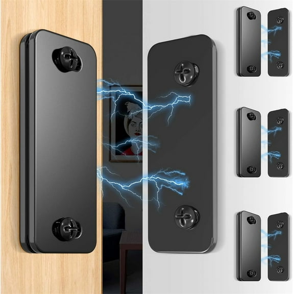 Upgraded Seamless Glass Door Magnets,Ultra Thin Cabinet Magnets,Cabinet Magnetic Catch for Kitchen,Closet Door,Cupboard Wardrobe,Sliding Door Closure (Black*4)