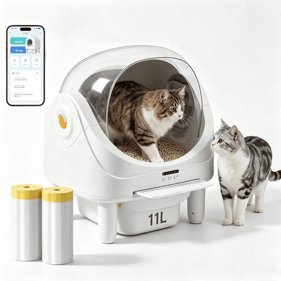 Upgraded Self Cleaning Cat Litter Box, Automatic Cat Litter Box Self Cleaning with App Control, 7 Sensor Safety Protection, Open Top Large Litter Box for Multiple Cats, UV Blue Light Odor Control