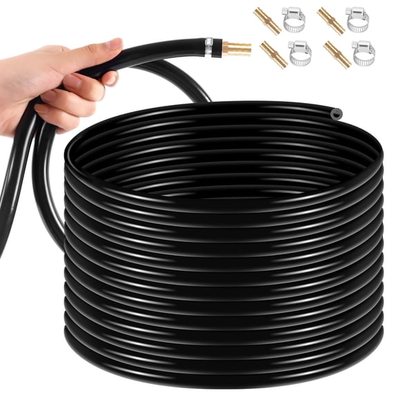 Upgraded Self-Sinking Aeration Hose, 3/8" x 100FT  Weighted Design with 4 Clamps & 4 Copper Menders, Extreme Weather Resistant, for Pond Aeration Kits
