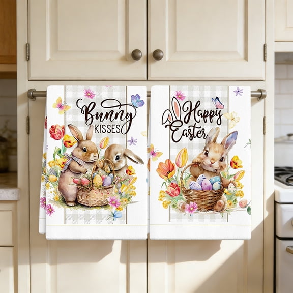 Upgraded Set of 2 Kitchen Dishes Towels/Hand Towels Easter themed 25.9 x 17.7 inches absorbent kitchen towels/tea towels suitable for cooking and baking J