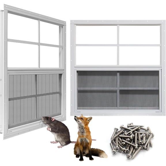 Upgraded Shed Windows 2 Pack, 30" x 30" Windows with Tempered Glass and Stainless Steel Screen for Shed, Chicken Coop, Playhouse, Household, Gara (White)