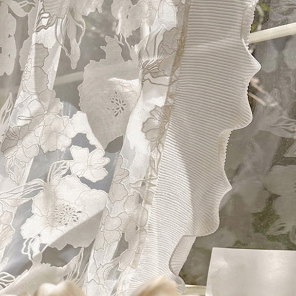 Upgraded Sheer Curtains Long Transparent Voile Sheer White Curtains Gauze Drapes For Living Room Bedroom Window Sliding Glass Door Embroidered Modern Striped