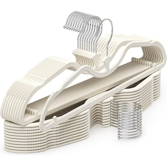 Upgraded Short Neck Vertical Space Saver Hangers, 360 Degree Swivel Hooks, Non-Slip Hangers, Liquid Silicone, Smooth as Skin - Cream