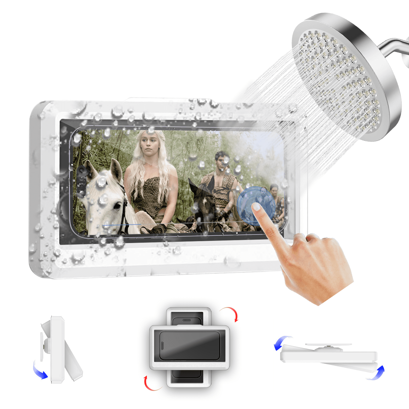 Support Téléphone étanche Pour Douche – Ventouse Murale Rotation 360°, Haut-parleur Intégré, Sans Perçage, Pour Salle De Bain, Cuisine, Chambre - 4