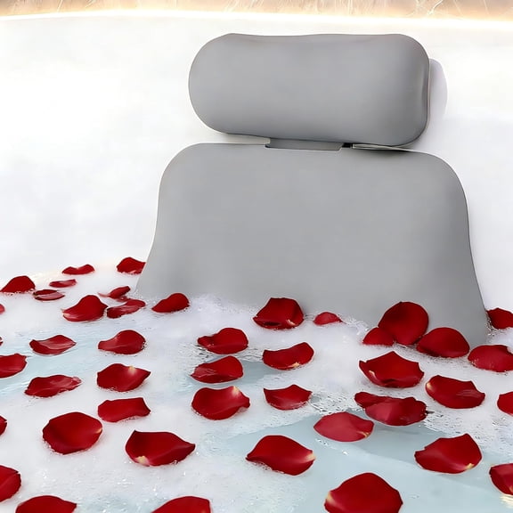 Upgraded Silicone Bath Pillow, 4D Press Inflatable Airbag and Non-Slip Large Suction Cups, Adjustable Head Neck and Back Support, Comfortable Luxury Bath Pillows for Tub, Bath Spa Accessories Gray