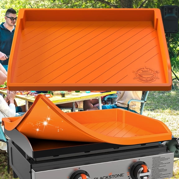 Upgraded Silicone Griddle Mat Cover for 22 Inch, Perfect Fit for Omnivore Griddle Plate, Full-edge Heavy Duty Food Grade Silicone Traditional Grill Cover for Accessories(Orange)