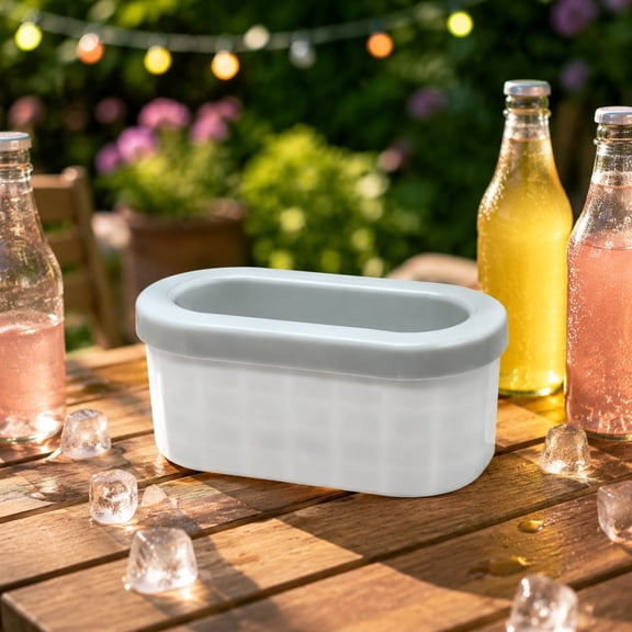 Upgraded Silicone Ice Maker Bucket, Large Capacity Portable Ice Mold, Space Saving Freezer Cubes Container, Reusable Beverage Chiller for Cocktails, Gray