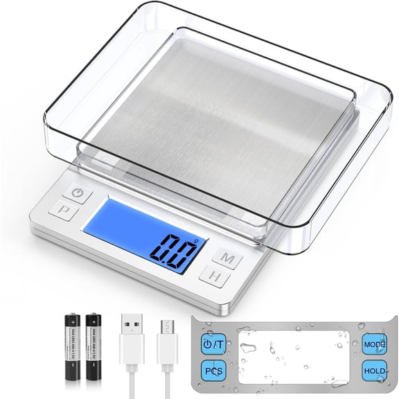 Upgraded Small Food Scale, 0.1 g/0.001 oz High Precision, 3000 g/6.6 lb, with New Hold Function and Larger Display, USB Rechargeable, Digital Kitchen Scale for Small Item, Jewelry. Sliver