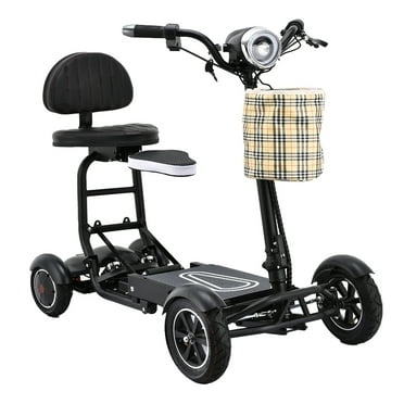 Upgraded Smart Electric Power Scooter, 4 Wheels Portable Foldable Travel Design, Extra Flap Open Child Seat - Matte Black