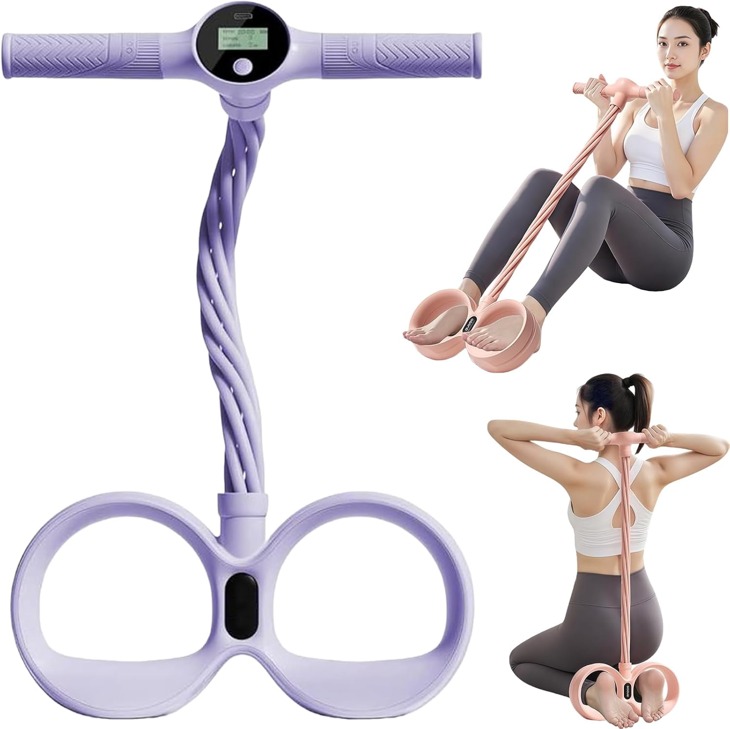 Upgraded Smart Foot Pedal Puller, 6 Tube Pedal Puller Resistance Band with Digital Counter & Handles, for Full Body Stretching, Yoga, Home Workout
